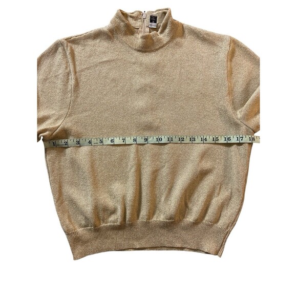 St John Basics by Marie Gray Gold Metallic Knit Top Mock Neck Short Sleeve M USA - Picture 5 of 9